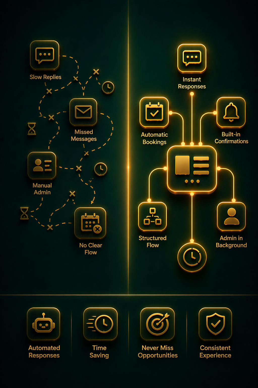 Connected automation workflow visual showing glowing system lines